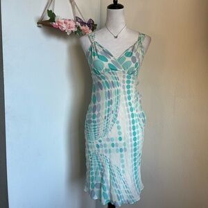 Y2K silk polka dot midi dress size small